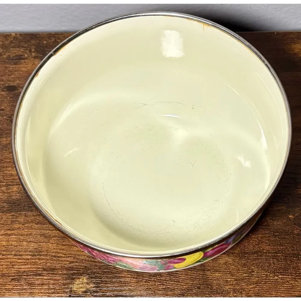 Vintage Metro Vitroceramic Metal Enamel Mixing Bowl Fruit & Floral Pattern 6.5”
